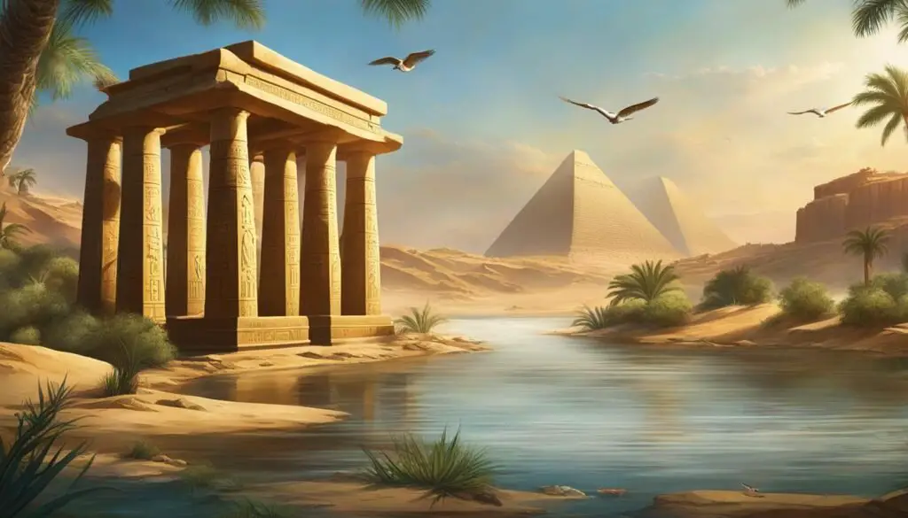 Temples and symbols associated with the Nile's mythology